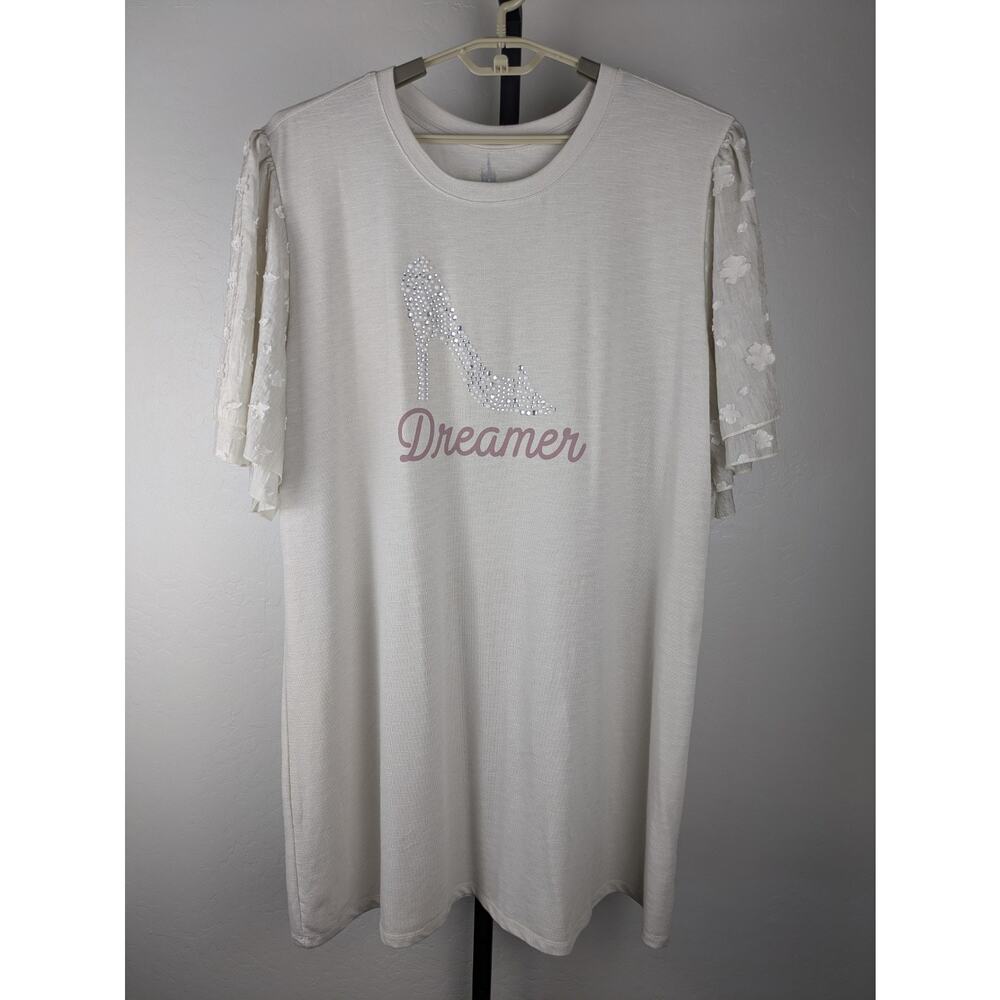 Disney Parks Dreamer Puff Sleeve Night Gown Dress beige sequin shoe